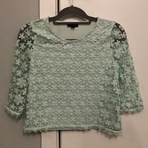 Topshop lace 3/4 length T-shirt in mint